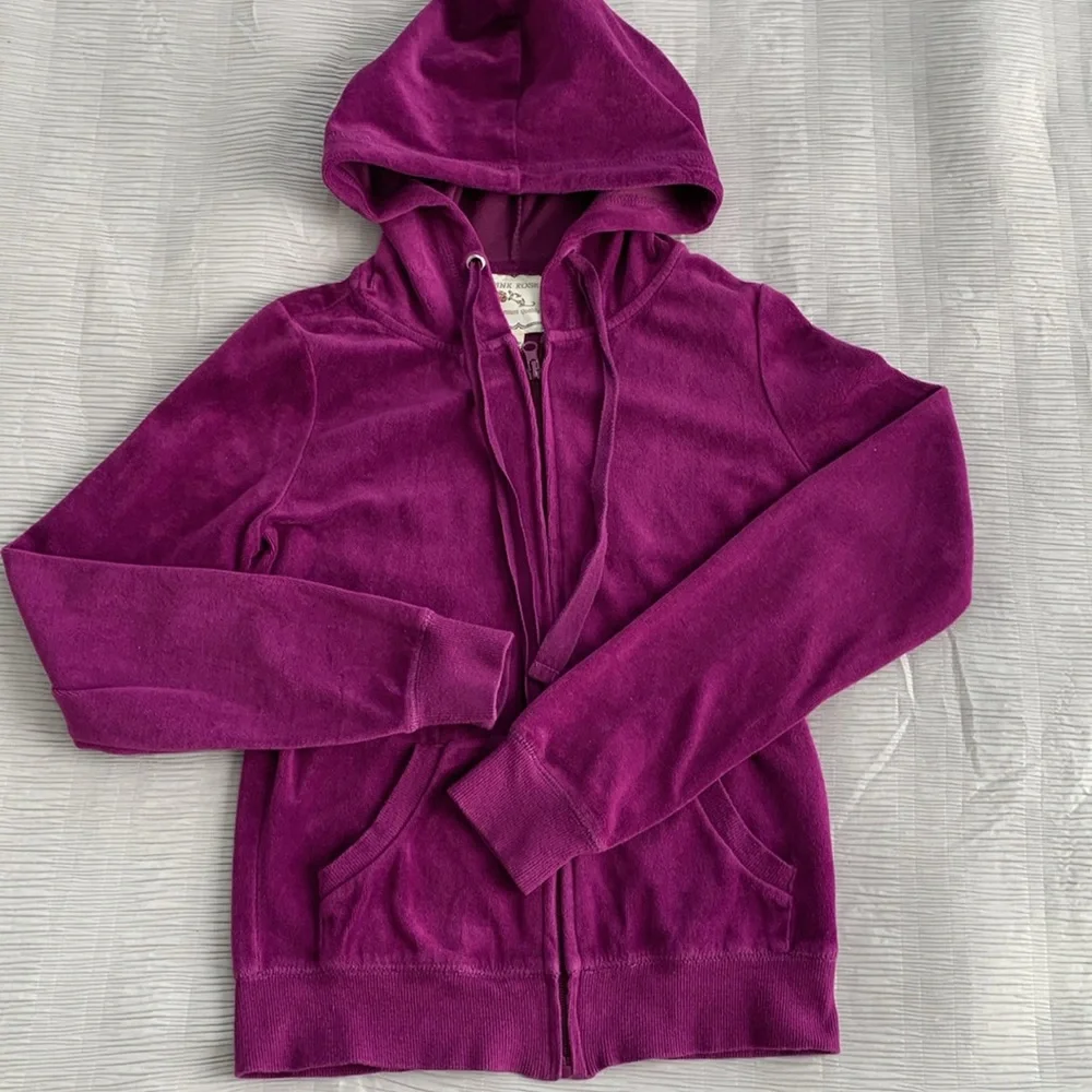 PINK ROSE Girl’s Hot Pink Hoodie Velour Sequin Peace Sign Full Zip Pockets‎ S